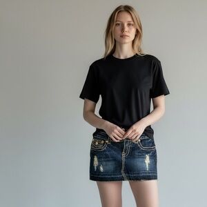 L.A. Idol Dark Blue Distressed Mini Skirt